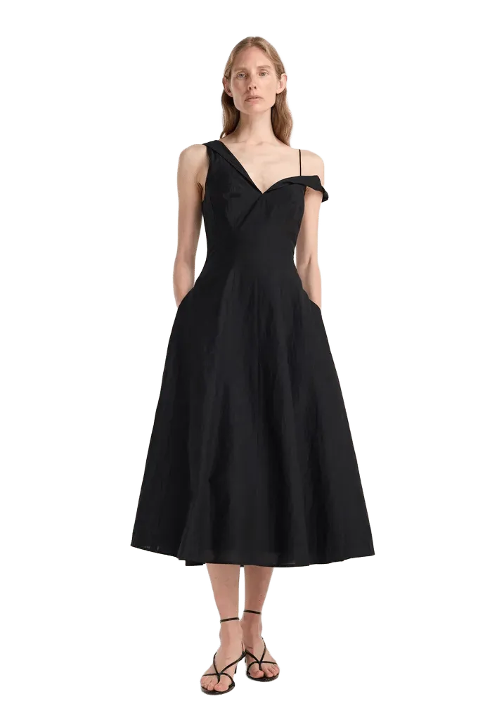 Twisted shoulder dress | black