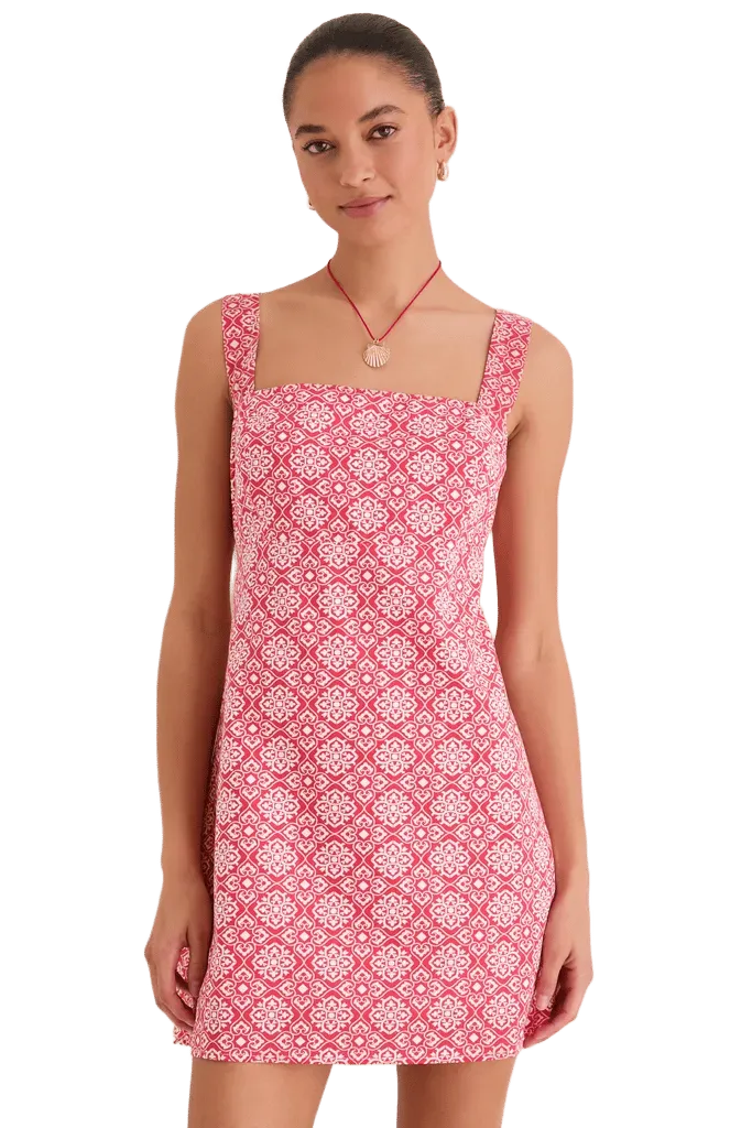 Red Geo Floral Volos Mini Dress