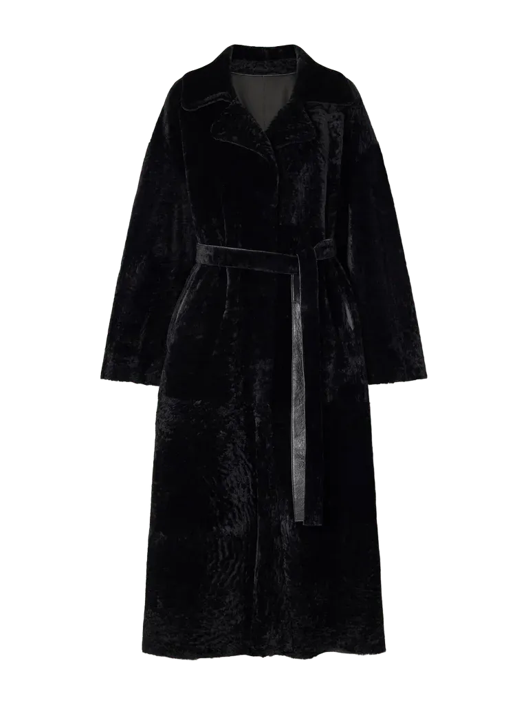 Rien belted reversible shearling and leather coat