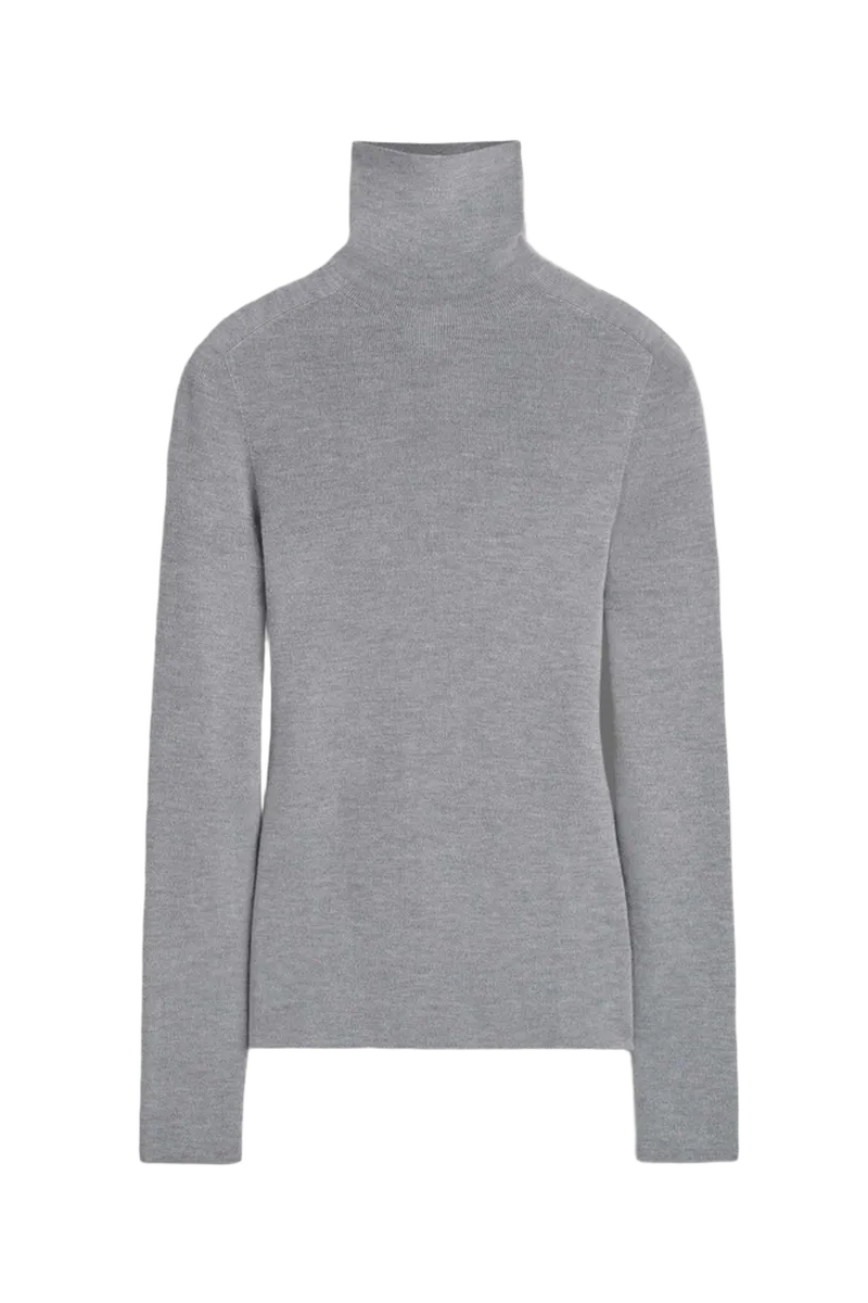SPARKLY SEAMLESS WOOL MOCK-NECK TOP