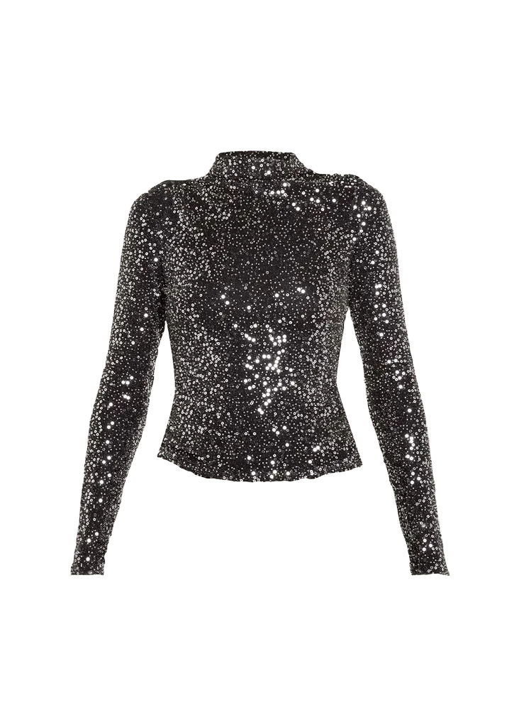Lou Embellished Mesh High-Neck Top