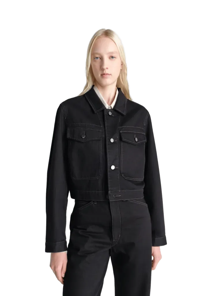 CROPPED BLOUSON IN HEAVY BLACK DENIM