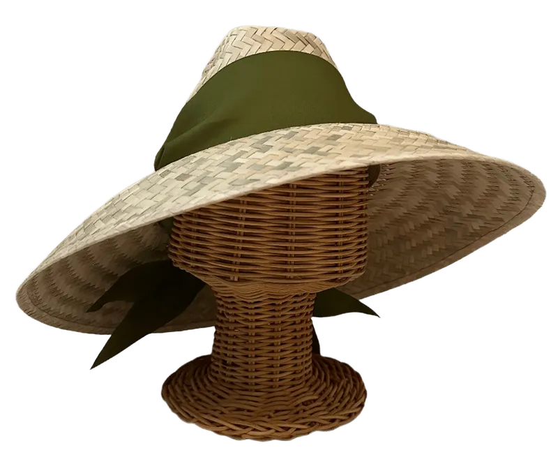 Begonia Sun Hat - Olive Green Wide & Short Grosgrain Ribbon