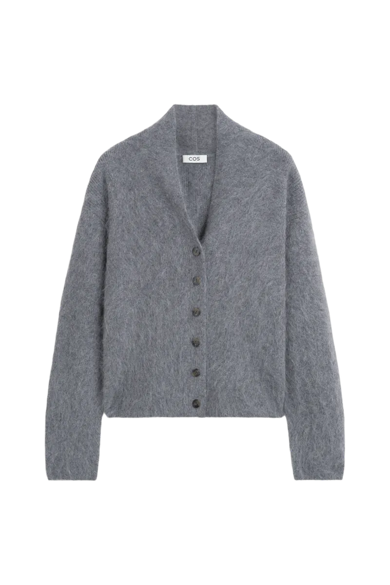 DRAPED BRUSHED MERINO WOOL CARDIGAN