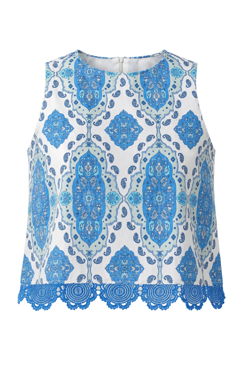 Paisley Park Print Sleeveless Zip Back Top