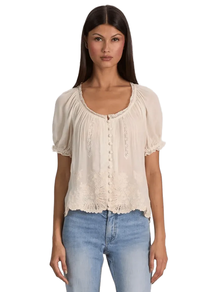 ODETTE EMRBOIDERED PUFF SLEEVE TOP