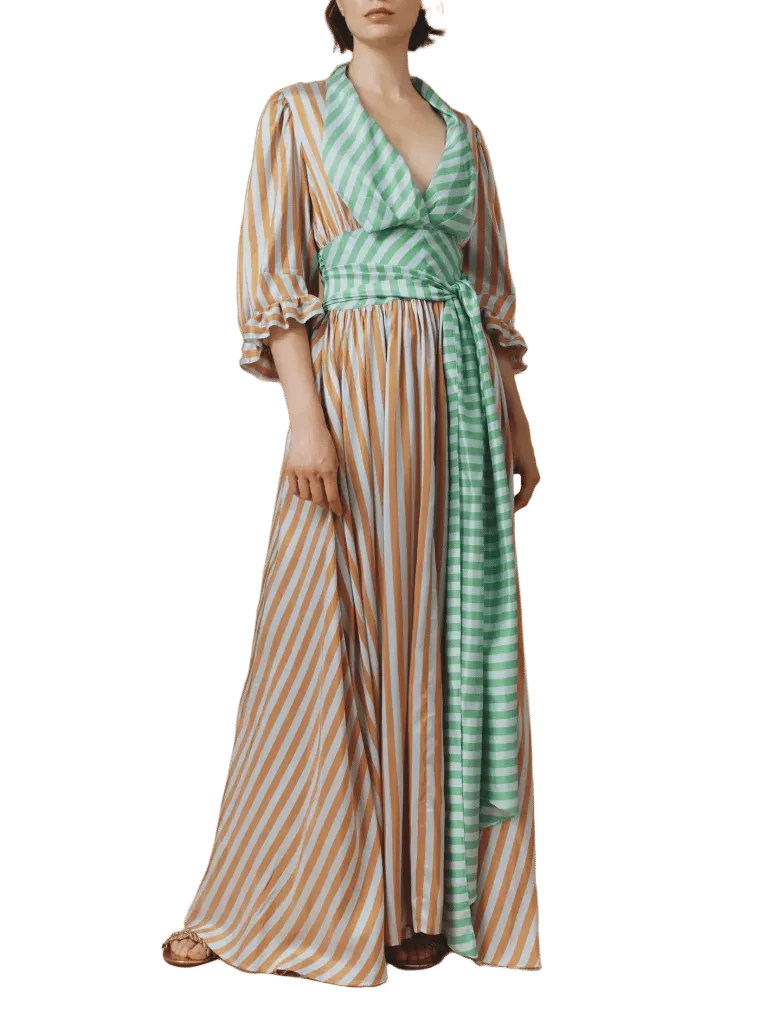 Zorah Long Dress - Bouboulina Stripes - Brandy / Emerald