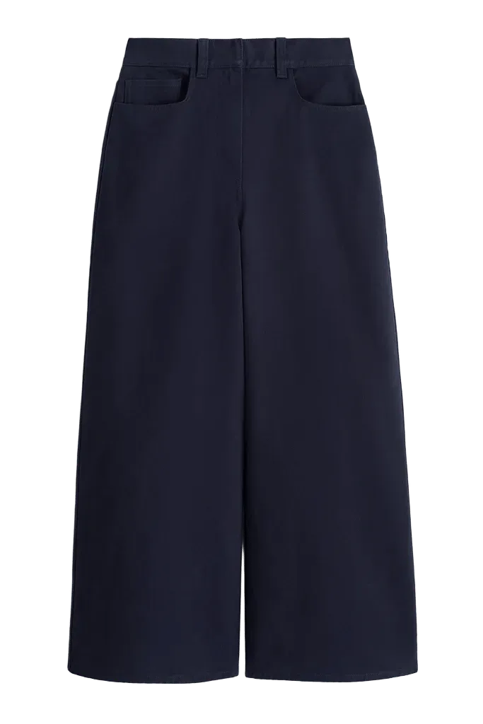 COTTON CROPPED WIDE-LEG TROUSERS