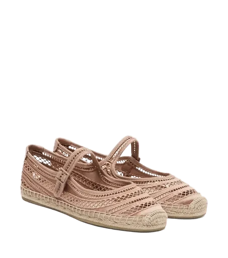 Open Weave Mary Jane satin espadrilles