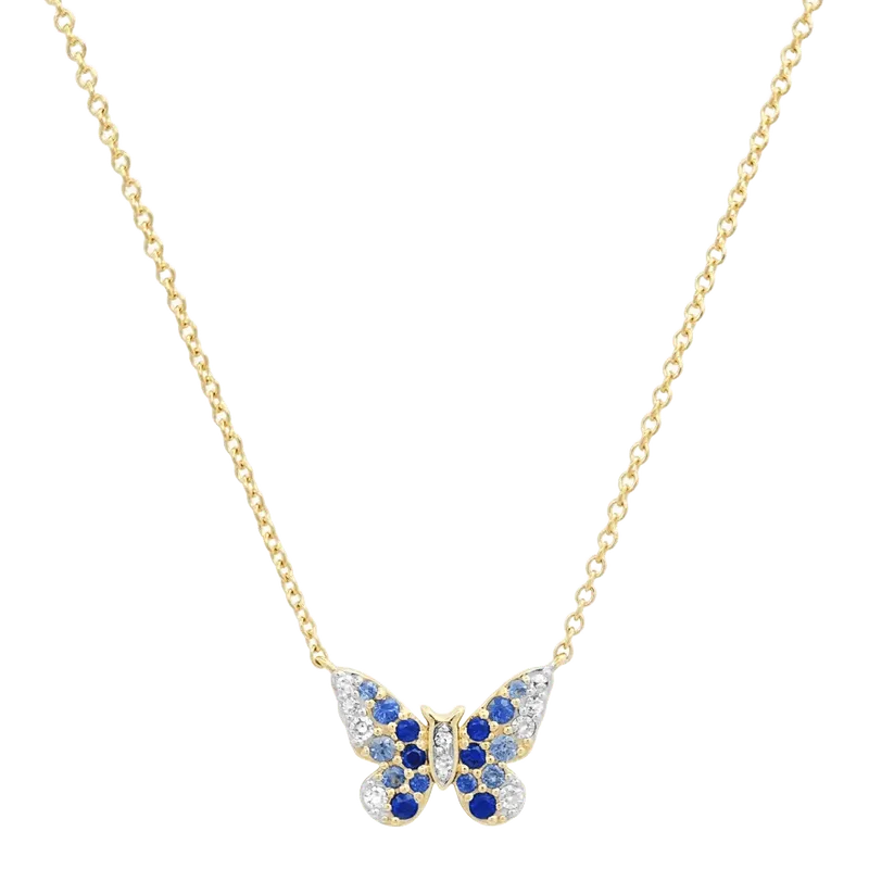 Mini Blue and Diamond Ombré Butterfly Necklace