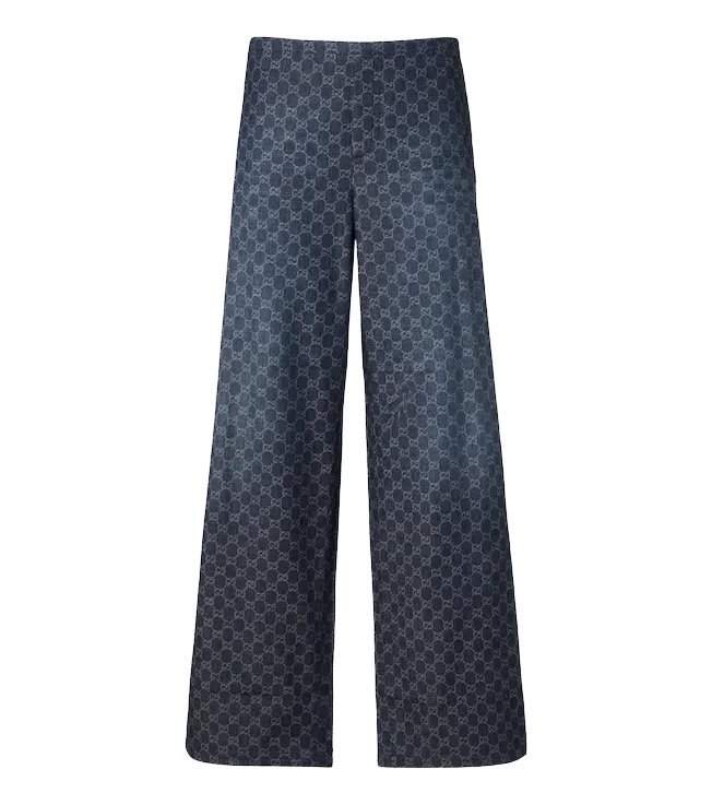 GG cotton chambray jacquard wide-leg pants