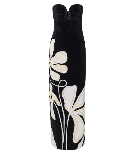 Yves floral strapless velvet maxi dress