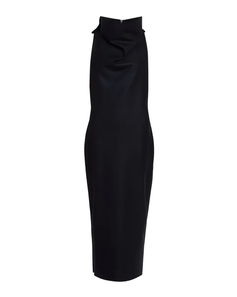 Sculptural Turtleneck Wool Sleeveless Maxi Dress