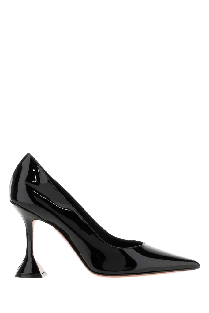 Amina Muaddi Patent Leather Heel Pump — Black