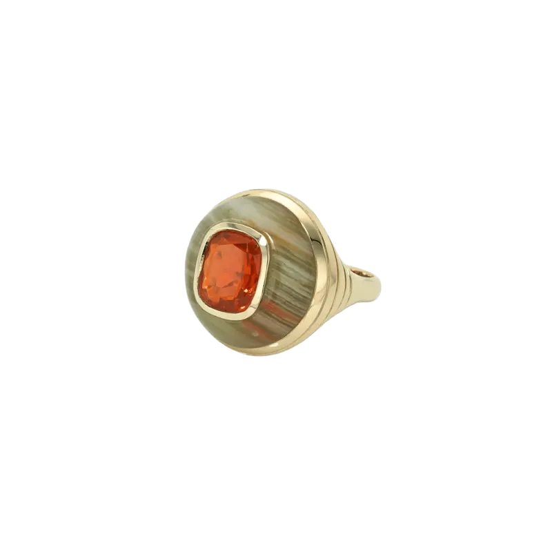 1.9ct Cushion Fire Opal in Green Onyx Petite Lollipop Ring