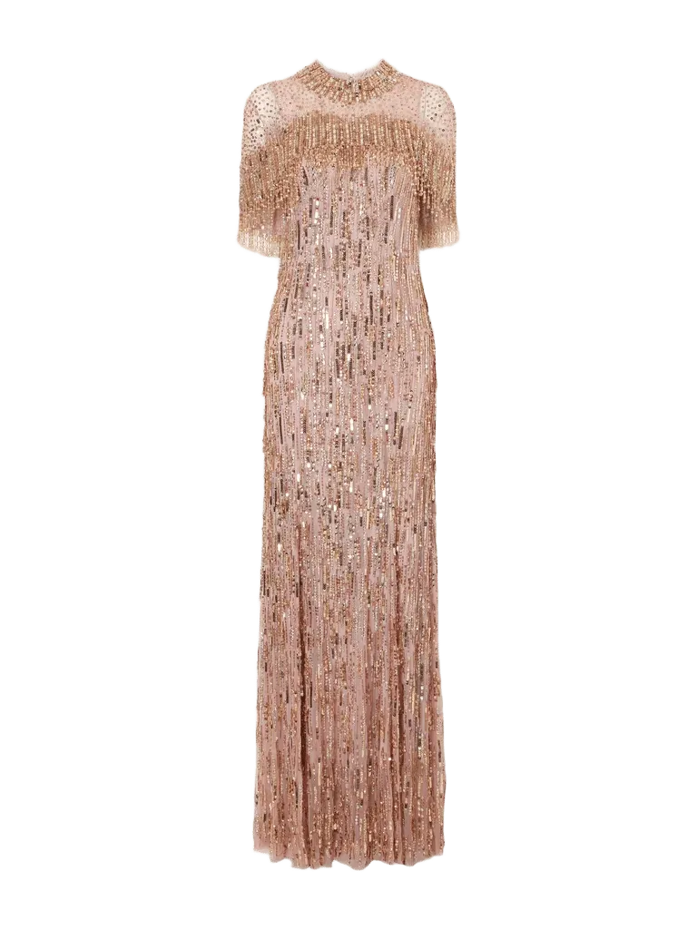 Leia cape-detailed sequin-embellished gown