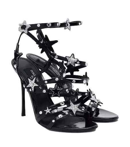 Embellished patent leather sandals