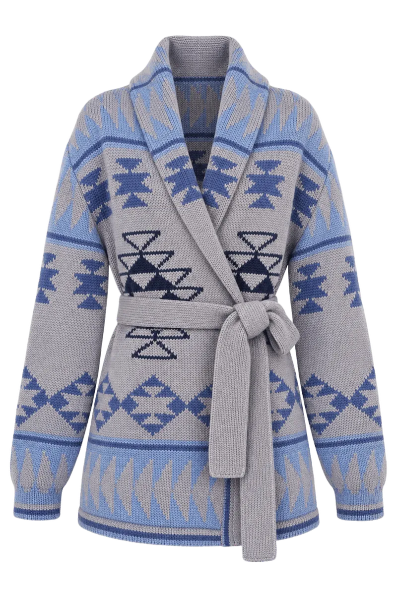 Blue Gray Wool Teddy Ranch Wrap Cardigan
