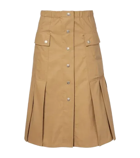 Pleated cotton-blend midi skirt