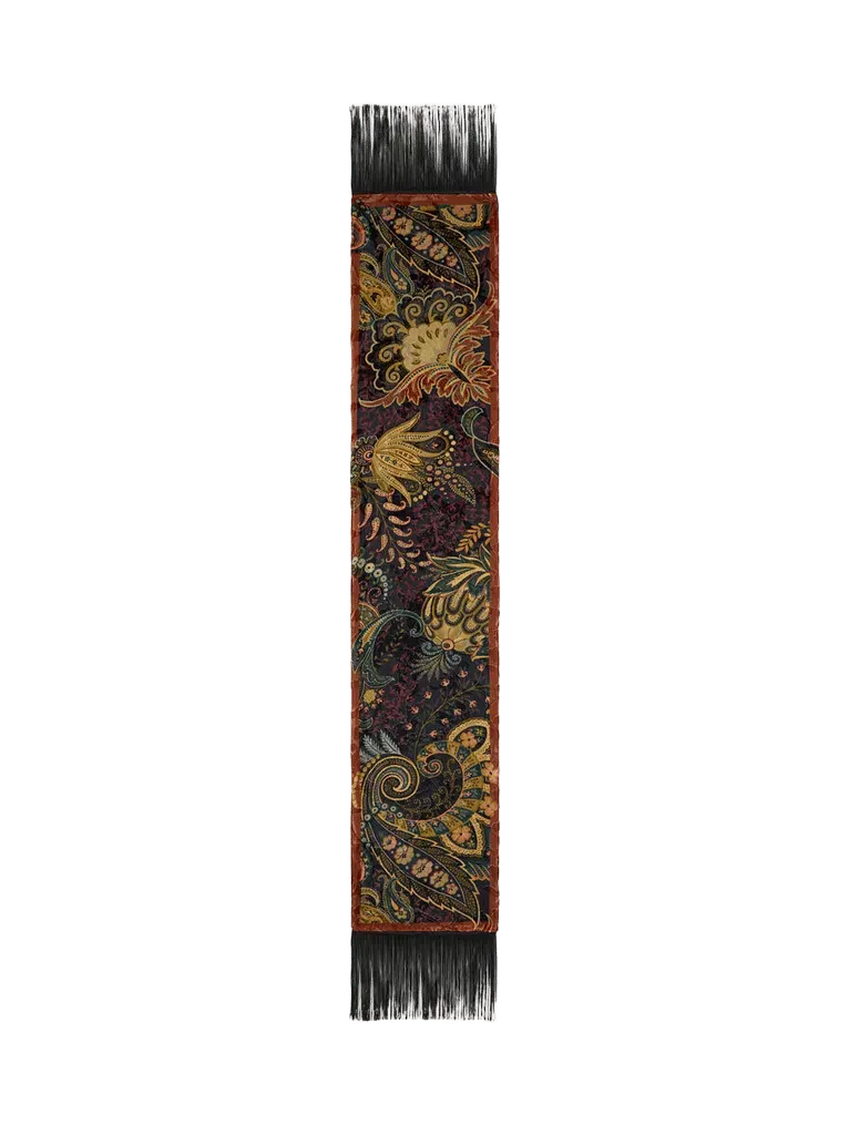 SILK-BLEND VELVET SCARF WITH FLORAL PAISLEY MOTIF