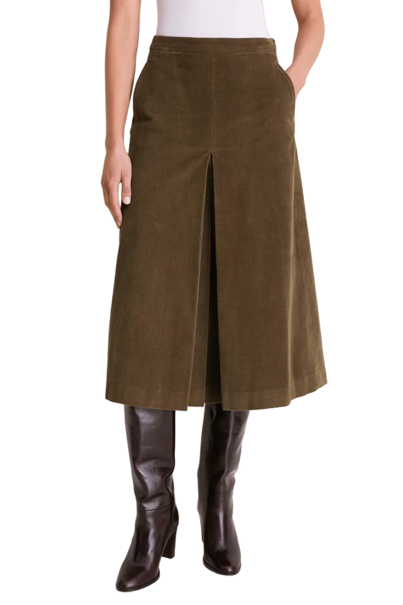 Olive Thin Wale Corduroy Phoebe Midi Skirt