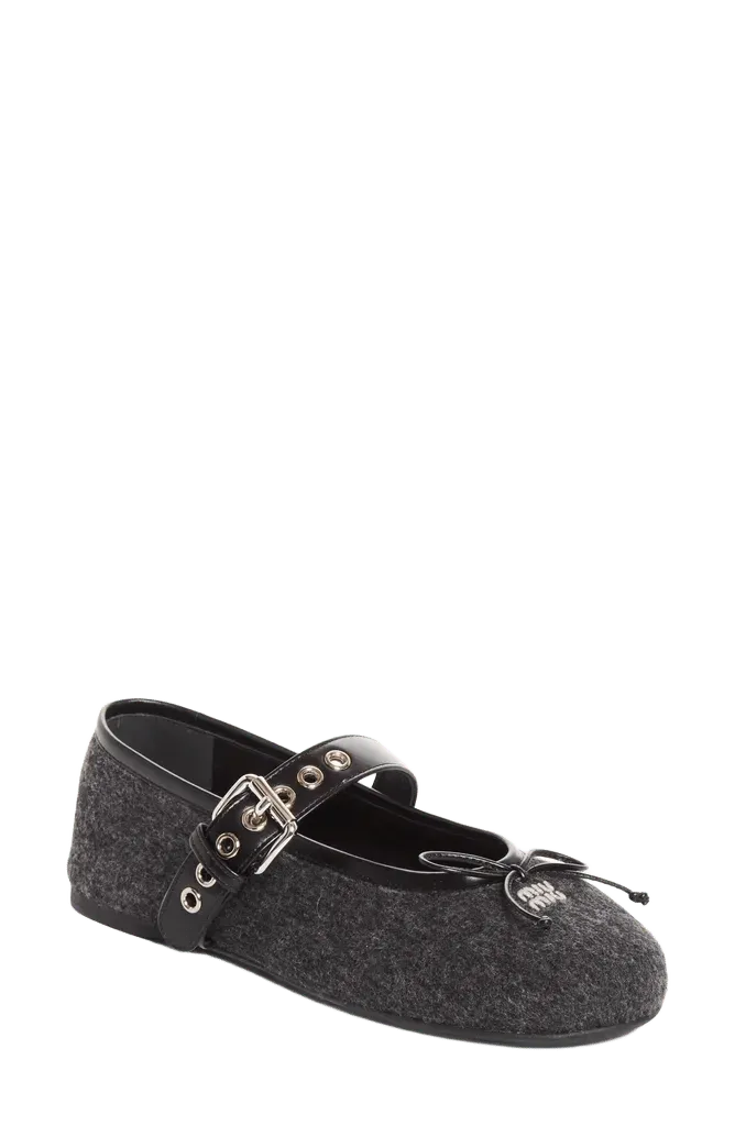 Virgin Wool Flannel Mary Jane Ballet Flat