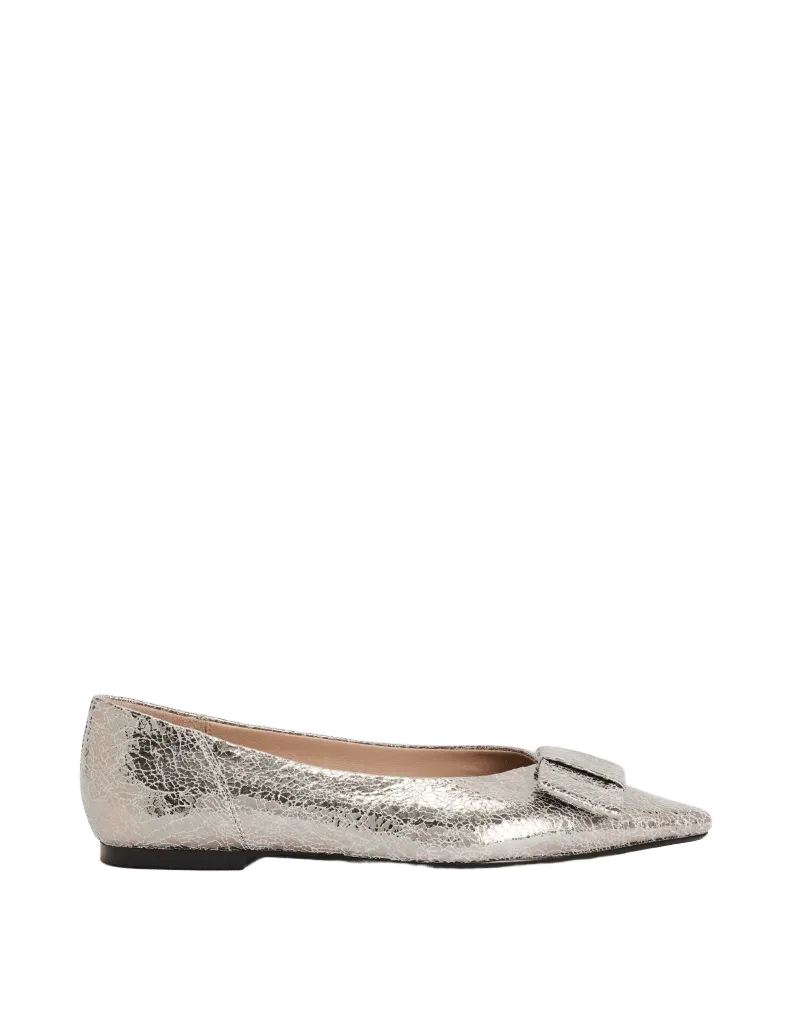 Nigella Bow Pointed Flats-Silver Metallic