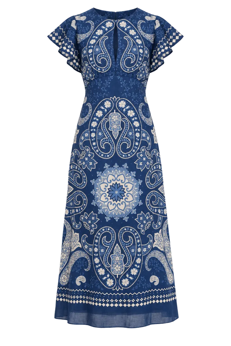 Navy Emelina Print Midi Dress