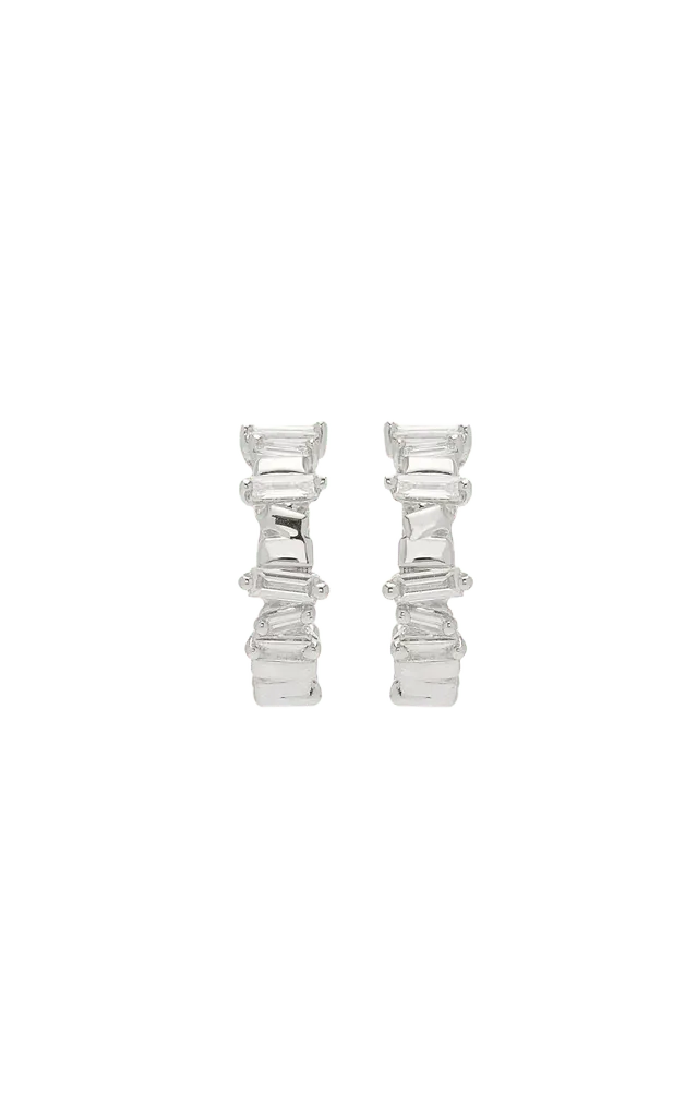 Classic Huggie 18K White Gold Diamond Earrings