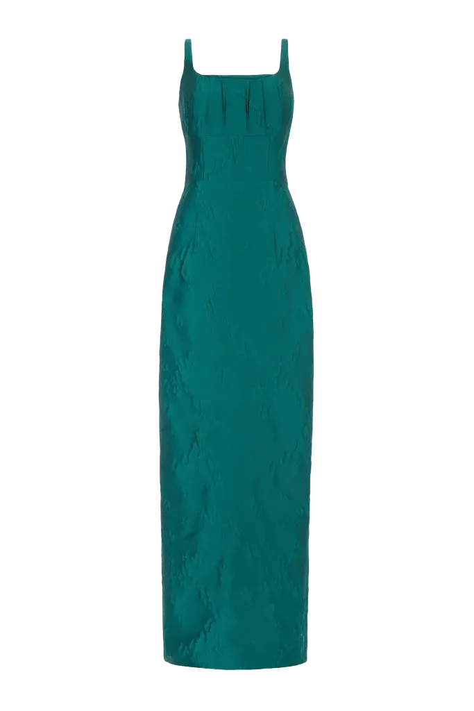 Sharon Dress in Emerald Green Ditsy Floral Jacquard