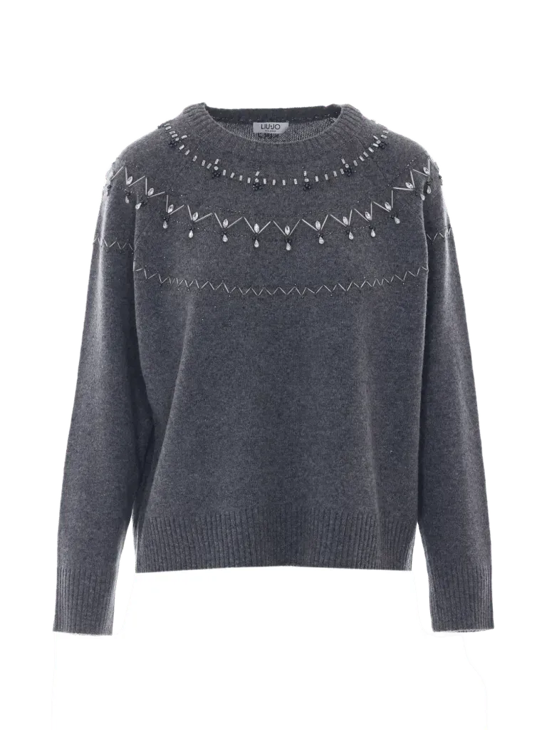 LIU JO wool sweater with jewel embroidery