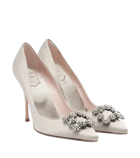 Flower Strass embellished satin pumps