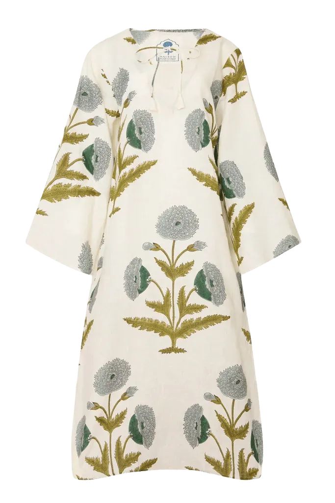 Doha Caftan in Blue & Green Flower