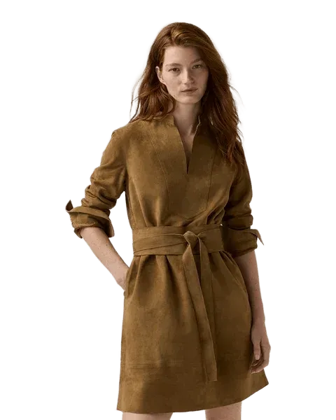 Mackey Dress in Khaki Goat Suede