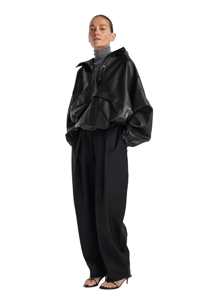 Leather oversized anorak | black