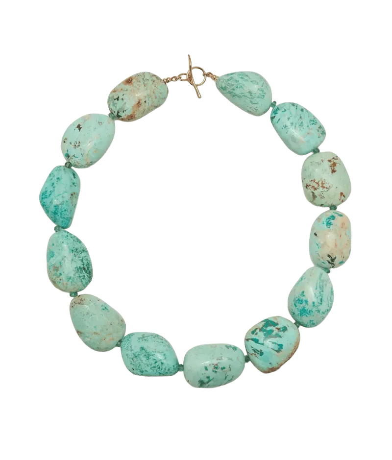 Large Peruvian Turquoise & Emerald 14k Gold Necklace
