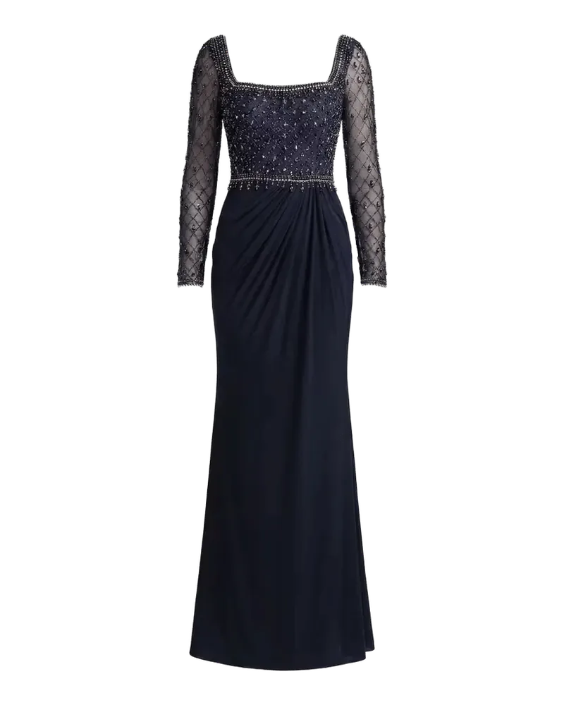 Beaded Square-Neck Jersey Column Gown