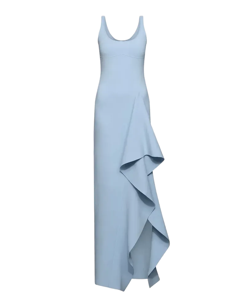 Drew Fine-Knit Ruffle Scoopneck Gown