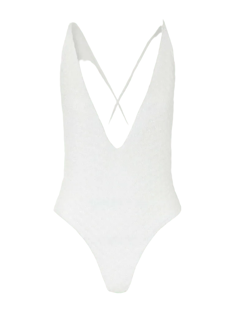Mare striped crochet-knit swimsuit
