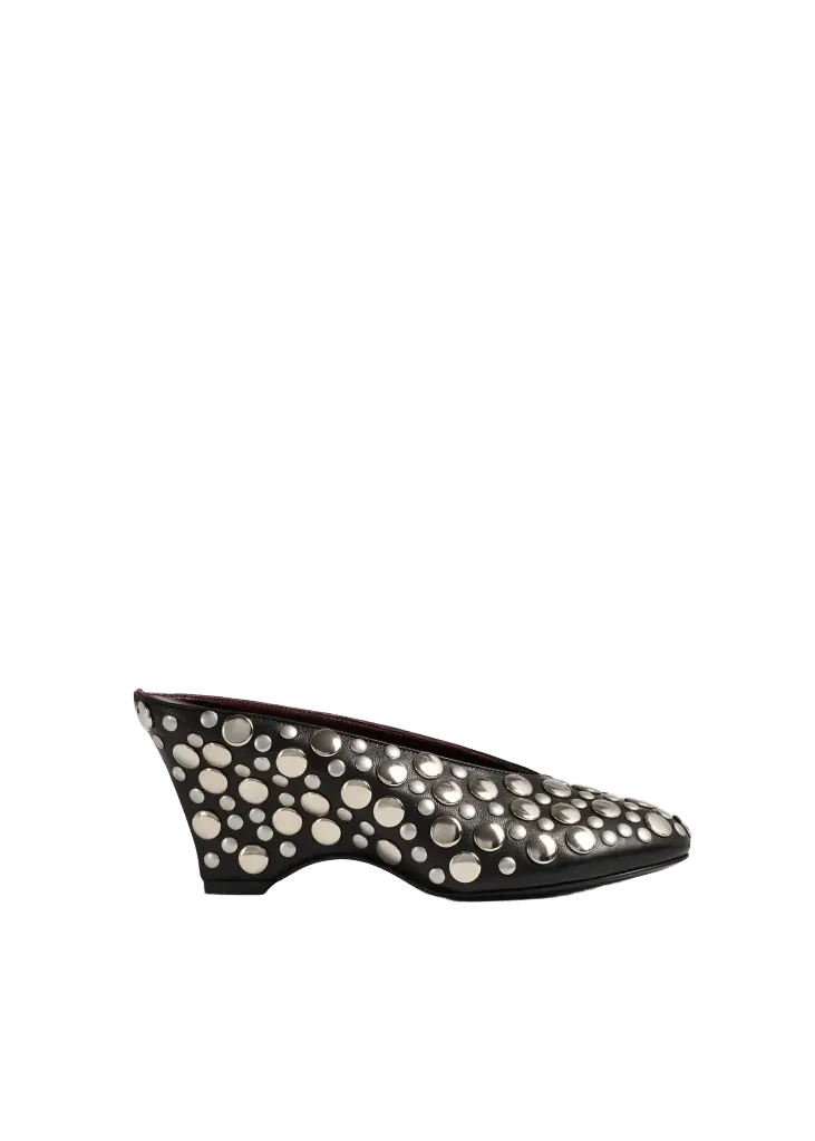 Cloak Wedge in Black Leather with Silver Studs