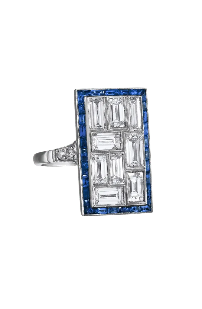 Mosaic Diamond & Sapphire Platinum Ring