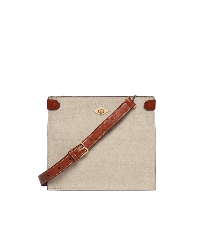 Stowaway Crossbody Natural Linen with Cognac