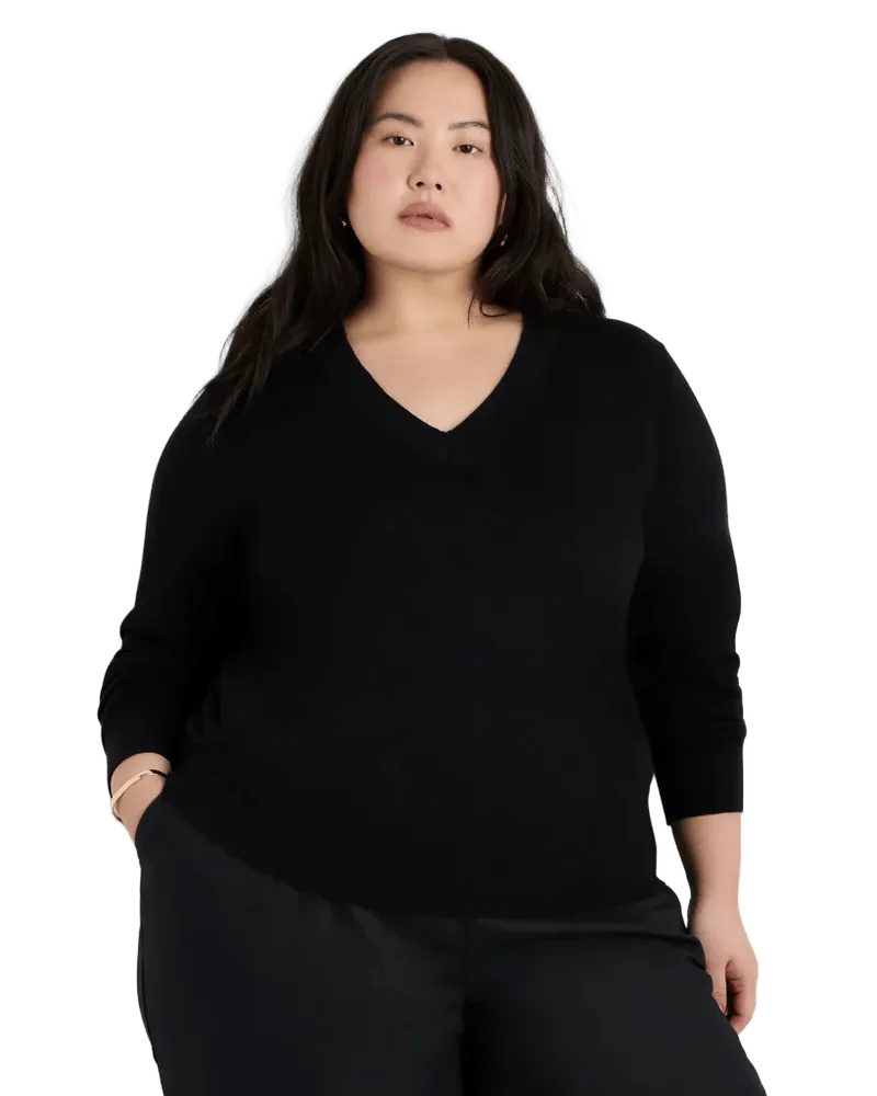 Lightweight Cotton Cashmere V-Neck Sweater - Plus Size