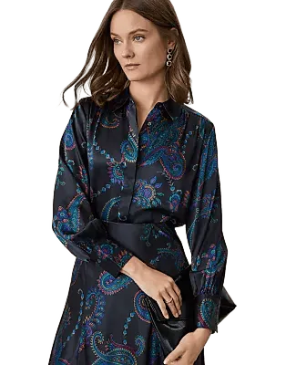Studio Collection Paisley Shirred Shirt in Silk