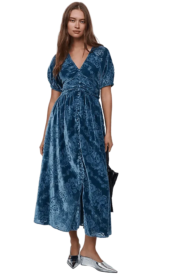 By Anthropologie Katerina Velvet Button Front Dress