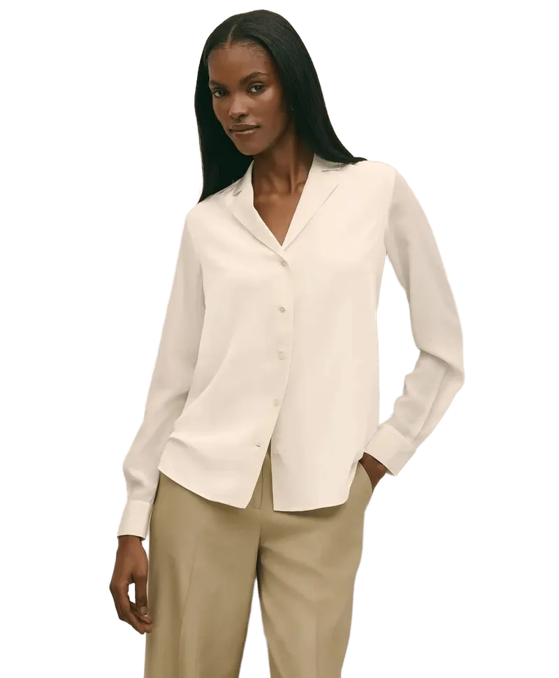 Silk Crepe Notch-Collar Blouse