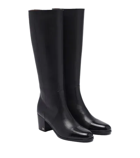 VLogo leather knee-high boots