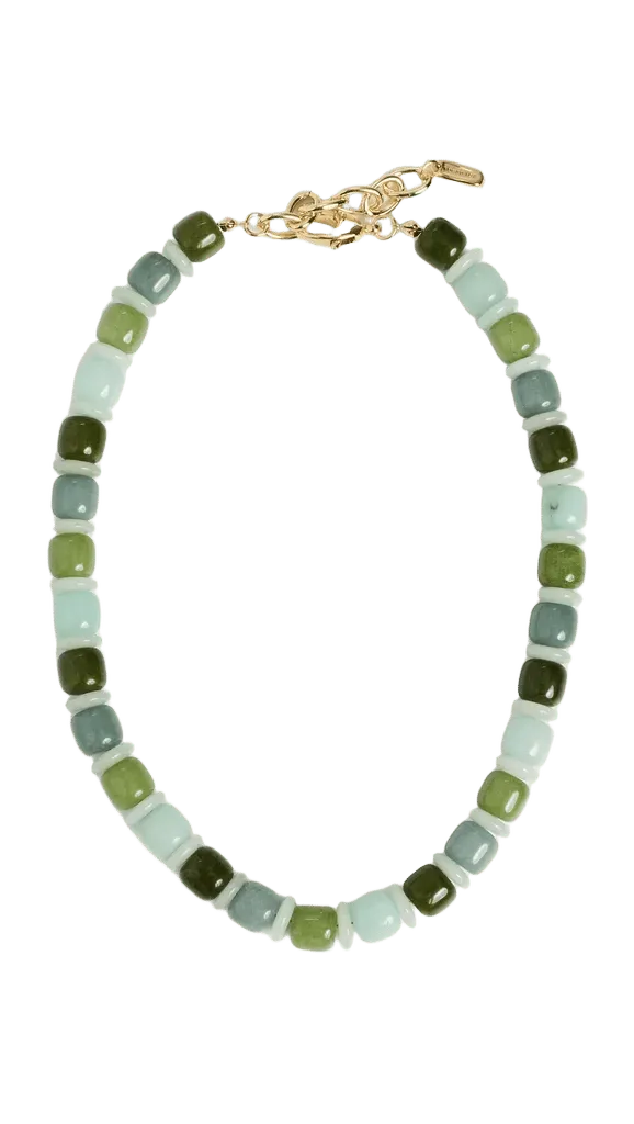 Mixed Green Barrel Beaded Necklace