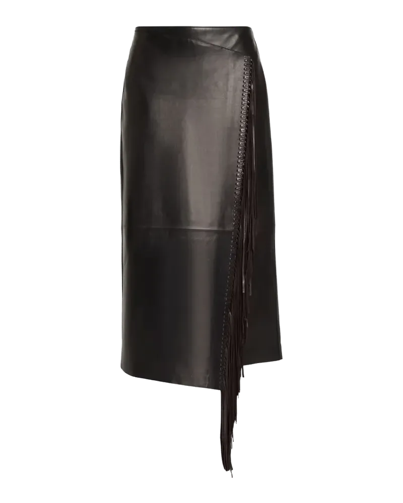 Whipstitched Fringe Leather Midi Skirt