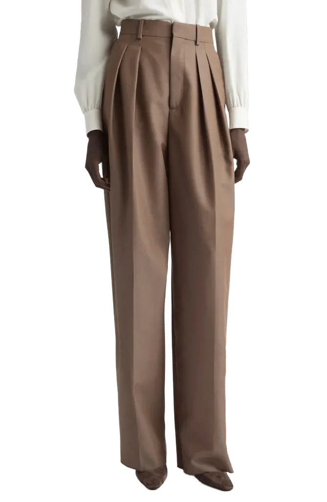 Pleated Wool & Mohair Wide Leg Pants